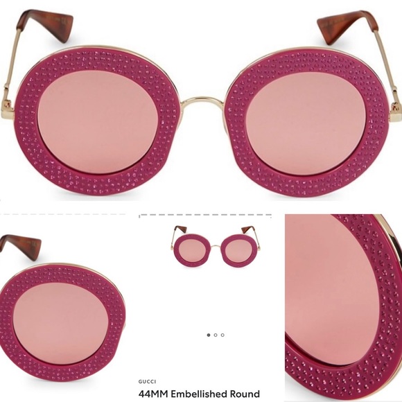 GUCCI UNISEX FUCHSIA CRYSTAL PAVE SUNGLASSES FROM THE BLIND BY LOVE COLLECTIONS - Picture 2 of 16